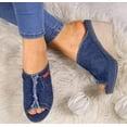 thumbnail image 3 of KAQ Denim Platform Wedges Women's Sandals Flat-Heeled Fish Mouth Sandals Thick Bottom Slippers, 3 of 4