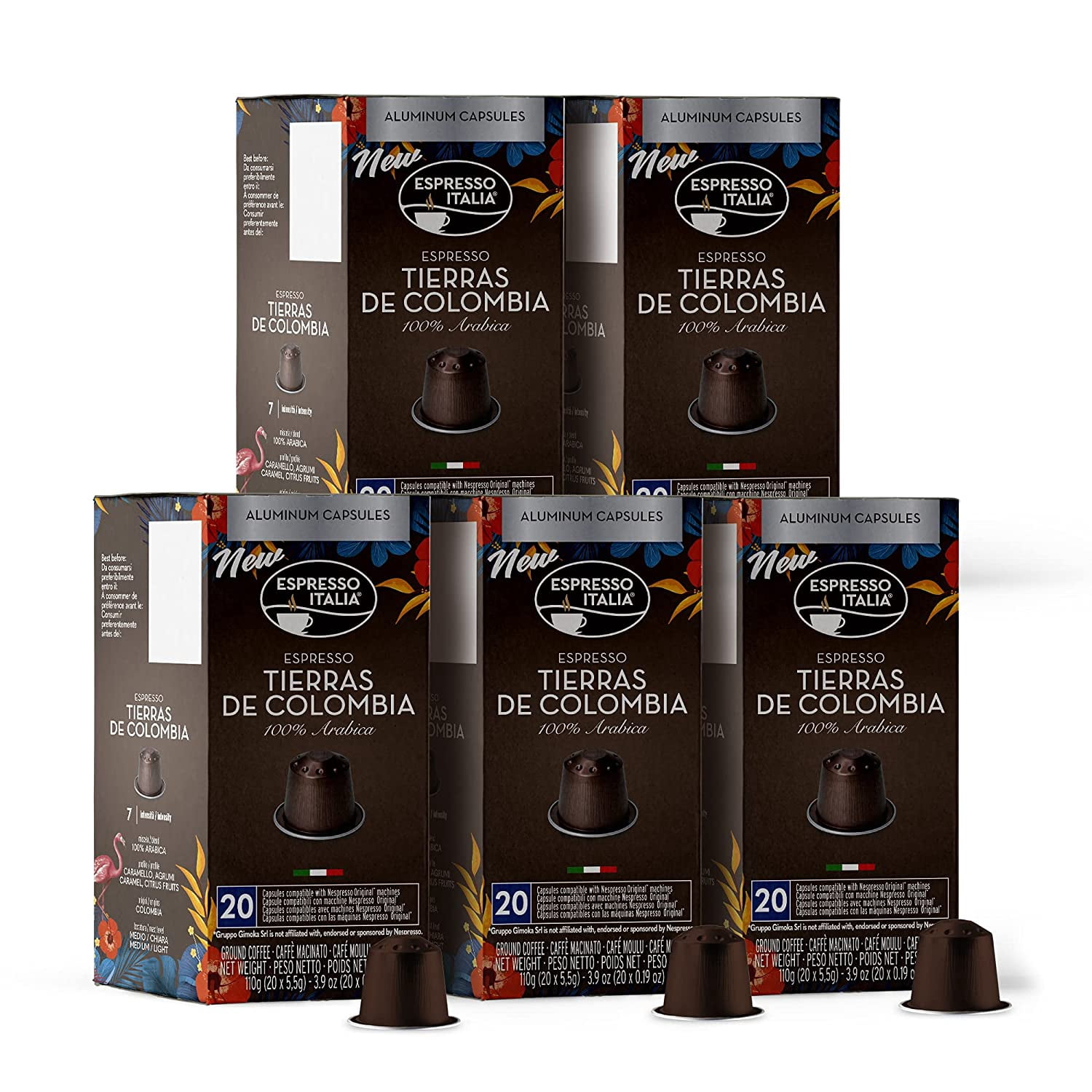 Espresso Italia Capsules, Tierras de Colombia, Aluminum, 100 Count