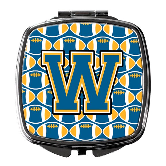 Letter W Football Blue and Gold Compact Mirror CJ1077-WSCM