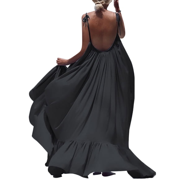CAIXIA Church Dresses For Women Elegant Sleeveless Maxi Evening Gown Backless Solid Boho Dress for Women