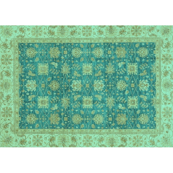 Ahgly Company Indoor Rectangle Oriental Turquoise Blue Traditional Area Rugs, 2' x 4'