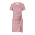 thumbnail image 4 of Dolkfu Pull-on Blouses for Women Dressy Casual Short Sleeve V-Neck Pink Petal Bodycon Solid Mid-Length Fashion Slim Dresses Pink,Xl, 4 of 5