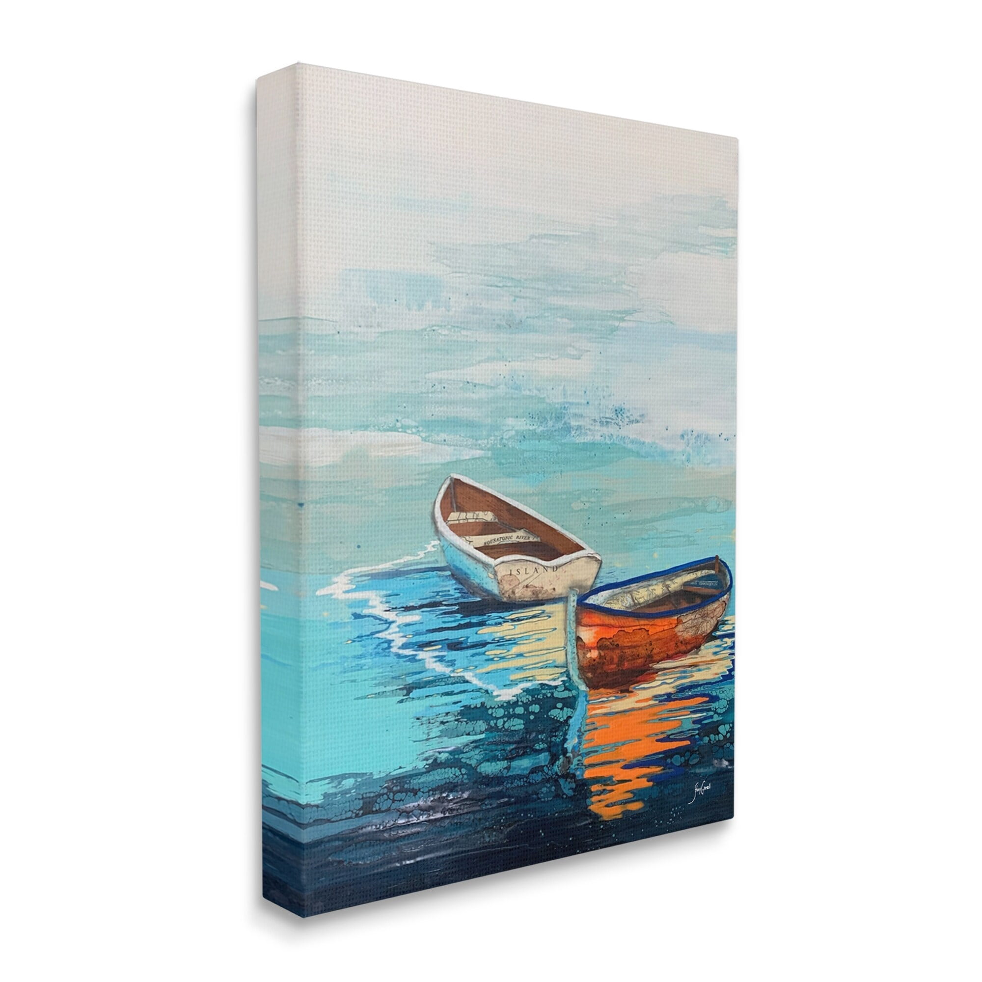 Stupell Industries Quiet Boats Drifting Vivid Ocean Surface Reflection Painting Gallery Wrapped Canvas Print Wall Art, Design by Stacy Gresell