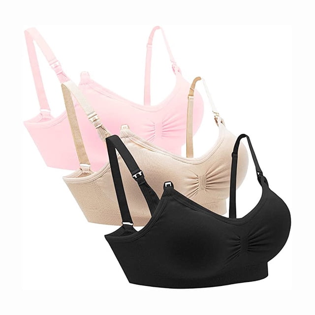 Sujetador de lactancia sin costuras con extensor de sujetador agregado, paquete de 3 para mujer, 2XL, negro + polvo + piel oso de fresa Electrónica