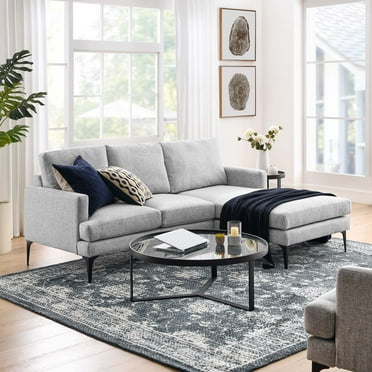 Modway Evermore Right-Facing Upholstered Fabric Sectional Sofa in Light Gray
