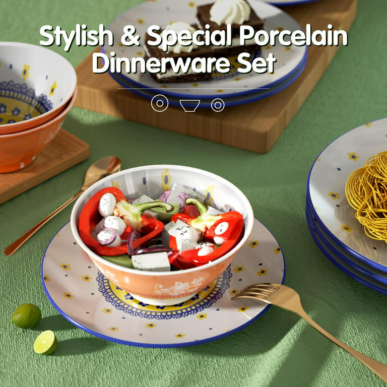   Basics 18-Piece Kitchen Dinnerware Set, Plates, Dishes,  Bowls, Service for 6, Swirl