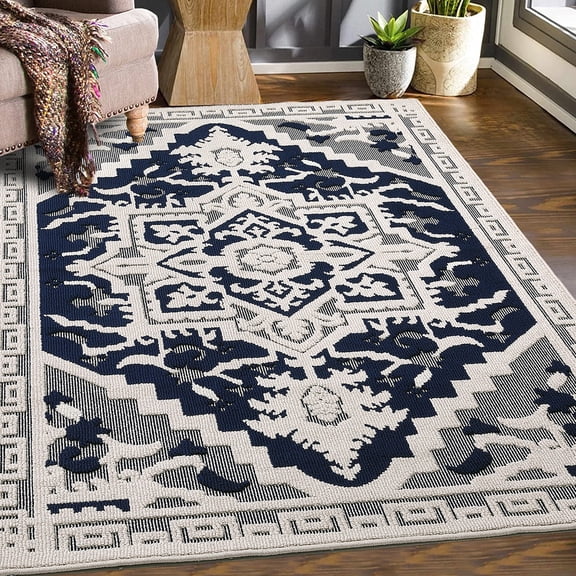 Nanan 5'x8' Soft Washable Area Rug, Non-Slip Stain Resistant Floor Carpet for Living Room Bedroom Hallway Home Decor, Blue