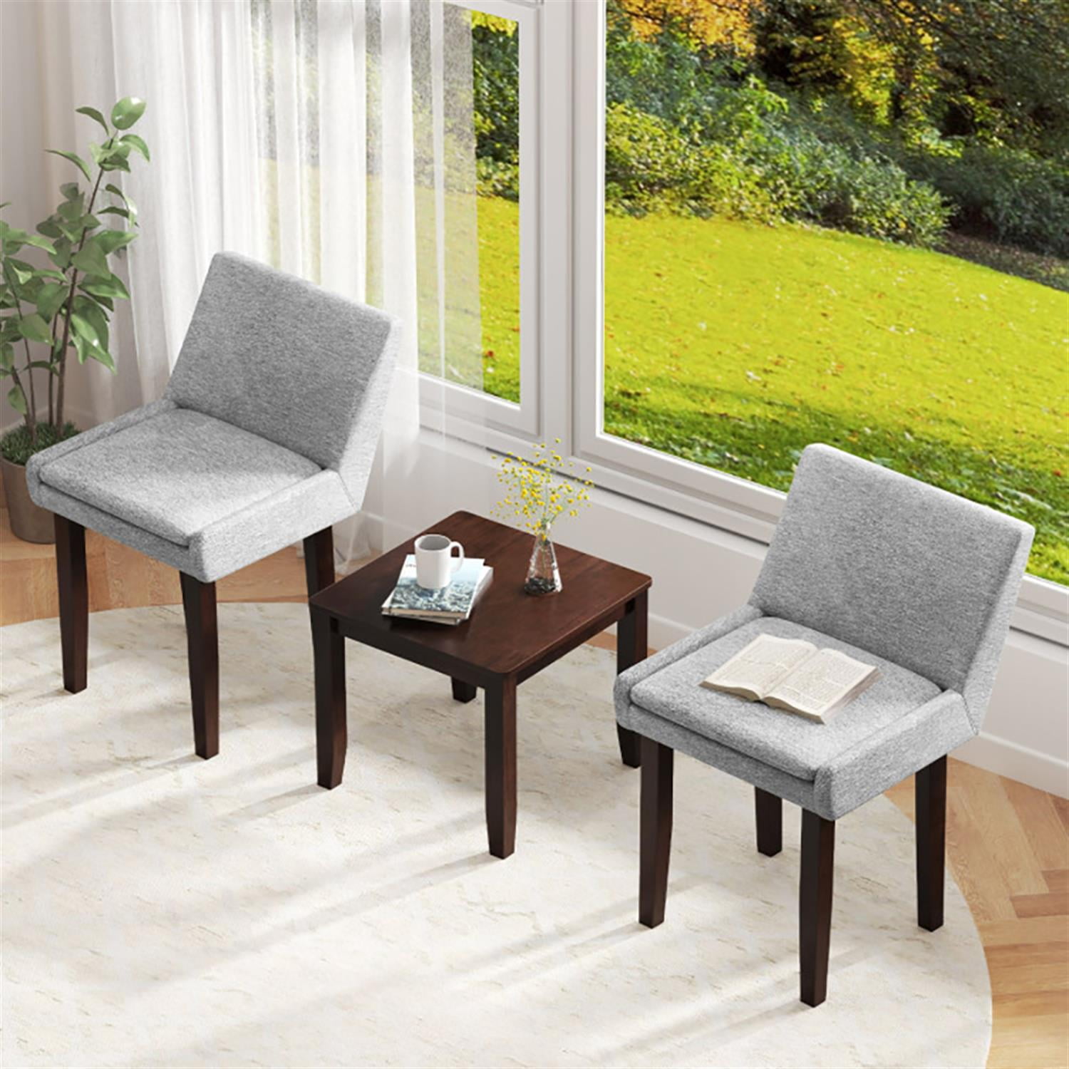 Demi Bonn 3-Piece Bar Table Set with 2 Chair, Accent Table and Chair Set, Perfect for Small Space, Kitchen and Living Room, Gray