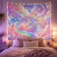 thumbnail image 2 of Rainbow Trails Among Clouds with Crescent Moons and Stars, Playful Fantasy for Sky Lovers, Rainbow Cloud Decor, Birthday Gift, Tapestry Wall Hanging for Bedroom and Dorm, 2 of 4