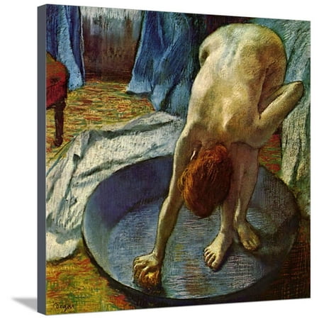Abstract Figurative Paintings - Woman in a Tub, 1886 Pastel Nude Figurative Bath Painting Stretched Canvas Print Wall Art By Edgar Degas