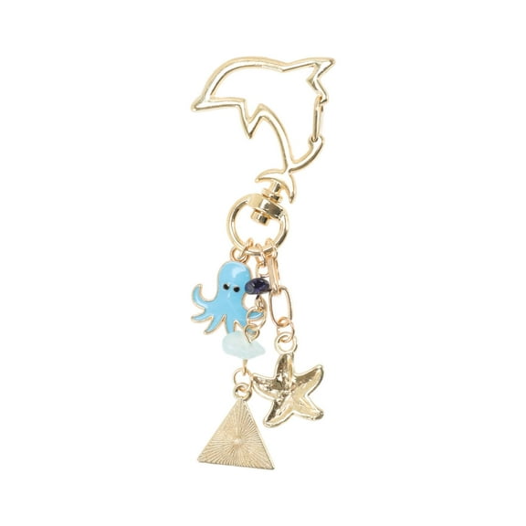 Unique Bargains 1 Pc Stylish Starfish Octopus Handbag Charm Bag Accessories 3.43″ Gold Tone Blue