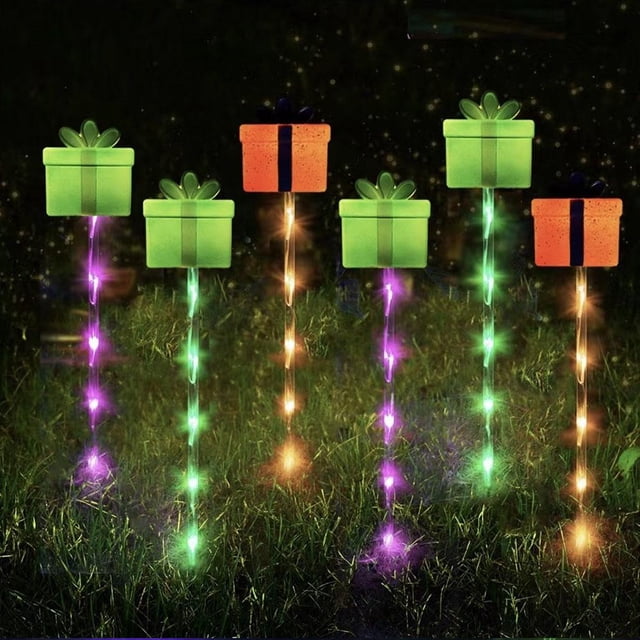 Solar Powered Christmas Yard Decor, 6-pack Outdoor Stake Lights With Santa & Snowflake Designs