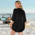 thumbnail image 6 of bbyeadc Plus Size Shrug 3/4 Sleeve Chiffon Cardigans for Women Lightweight Open Front Shrug Cardigan Solid Color Dressy Casual Cute Duster Cardigans, Black XL, 6 of 6
