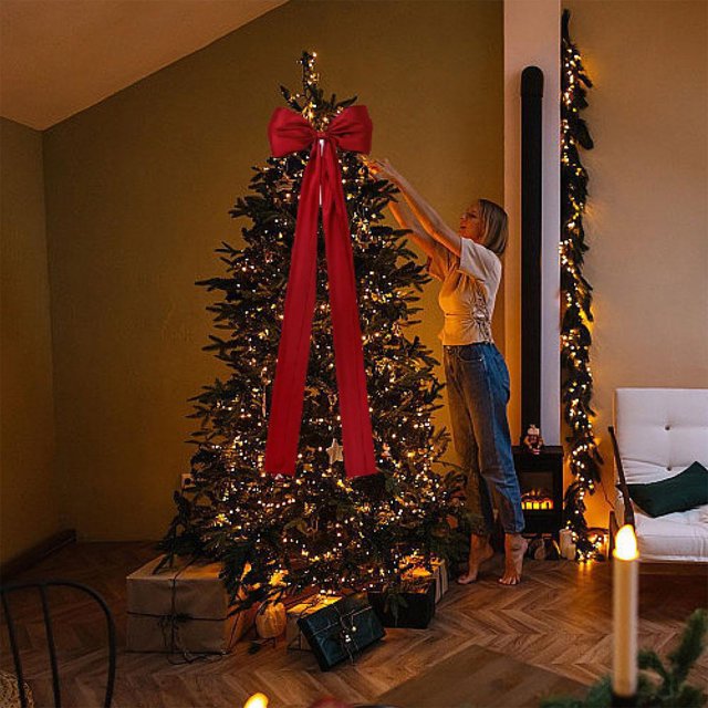Lazo Para La Cabeza Del Rbol De Navidad, Lazo Rojo De Satn, Extragrande De 40x145 Cm, Decoracin Festiva Para Fiestas, Ideal Para Eventos Navideos, Artculos De Navidad, Material De, UKHBMC
