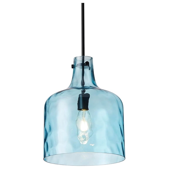 Modern 1-Light Kitchen Island Pendant Lights Fixture 11.8 inch Aquamarine Glass Pendant Lighting with Shade Farmhouse Adjustable Hanging Light for Dining Room Sink Restaurant E26 Blue