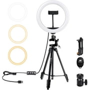 10" Ring Light with Tripod Stand:Bluetooth Remote Shutter with Phone Holder for Makeup/Video/Camera/Selfie Photography&Compatible with Smartphone
