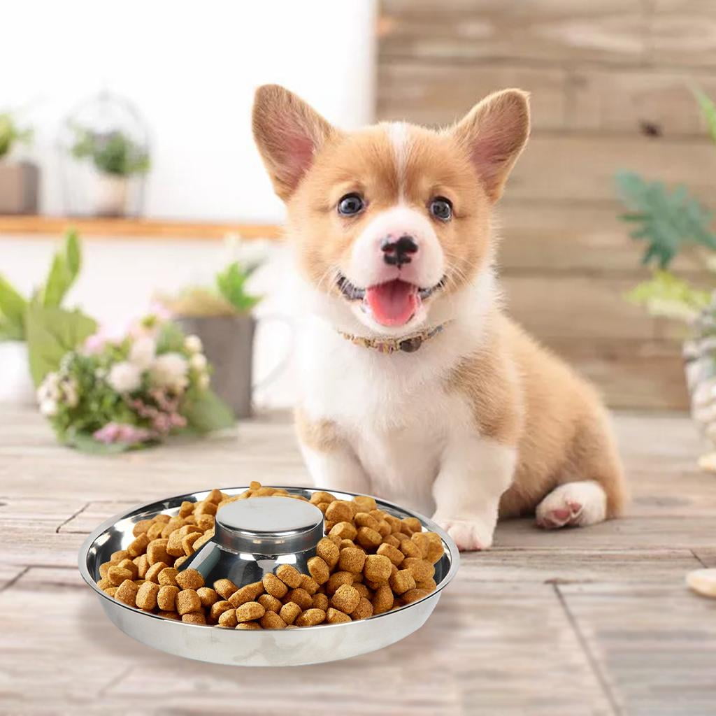 Bvdfgk 1x Durable Pet Slow Feeder Stainless Steel Bowl Food Feeding Dog Cat Silver Anti M 30cm