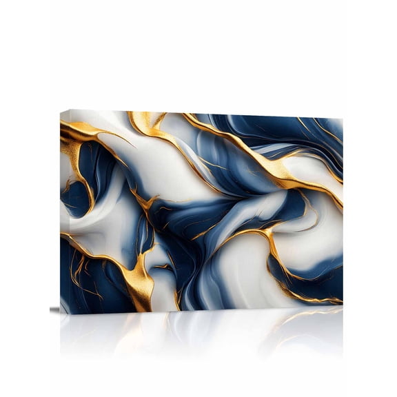 Navy Blue Marble Wall Art for Living Room, Canvas Picture Wall Decor for Bathroom Bedroom, Gold Modern Art Painting Artwork for Office Kitchen Hallway Dining Room Home Decorations 16"x20"