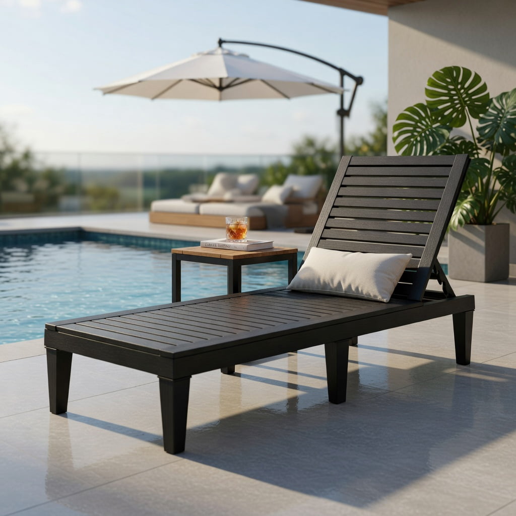 Hommoo Heavy-Duty Outdoor Recliner Chair with 5-Position Adjustable Backrest, 400 lb Capacity Patio Lounge Chair, Black
