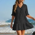 thumbnail image 5 of ShomPort Women's Casual Shirt Dresses Thin See Through V Neck Short Sleeve Ruffle Beach Cover up Dress, 5 of 7