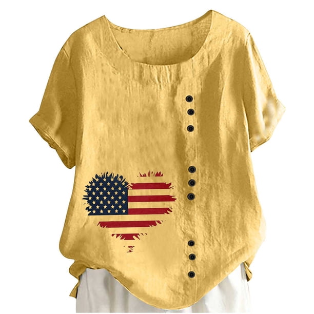 Camiseta Casual de Manga Corta con Botón de Cuello Redondo de las Mujeres, Tops Cortos para las Mujeres