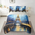 thumbnail image 2 of jejeloiu Chic Eiffel Tower 7 Pieces Bedding Comforter Set,Oil Painting Aesthetic Full Bedding Set,Romantic Paris Fitted Sheet Flat Sheet For Men Women,Super Cozy Room Decor Reversible, 2 of 8