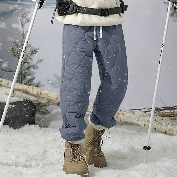 Gamivast Fleece Lined Pants for Men Waterproof Quilted Winter Snow Ski Straight Leg Hiking Pants with Pockets Thermal Warm Elastic Waist Sweatpants Outdoor Drawstring Joggers