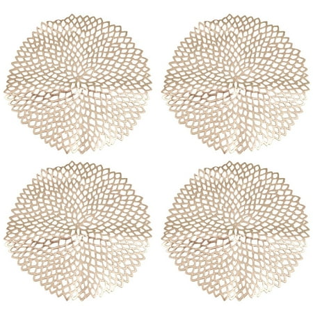 

Galnuat 4Pcs PVC Placemats Round Hollow Waterproof Non Table Mats Insulated Pad Coaster Home Wedding Decoration Dinner Placemat Gold