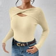 thumbnail image 7 of cfhntfmh Sweaters for Women Fashion Fall Clothes Cutout Tops Long Sleeve Ribbed Slim Fitted Shirts Going Otu Tees（Beige,Small), 7 of 7