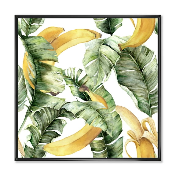 Leaves With Ripe Bananas 16 in x 16 in Framed Painting Canvas Art Print, by Designart