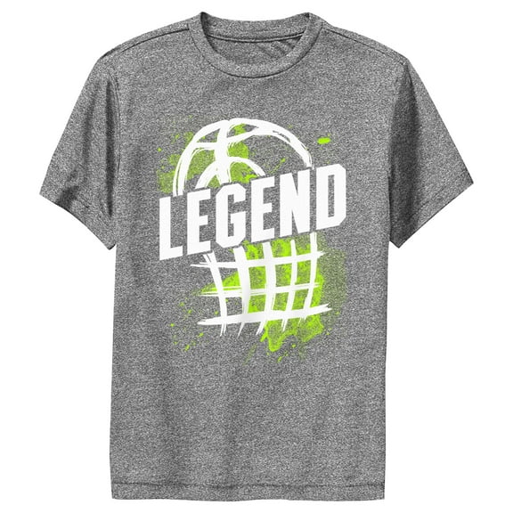 Boy's Lost Gods Basketball Legend Green  Performance Graphic Tee Charcoal Heather X Large