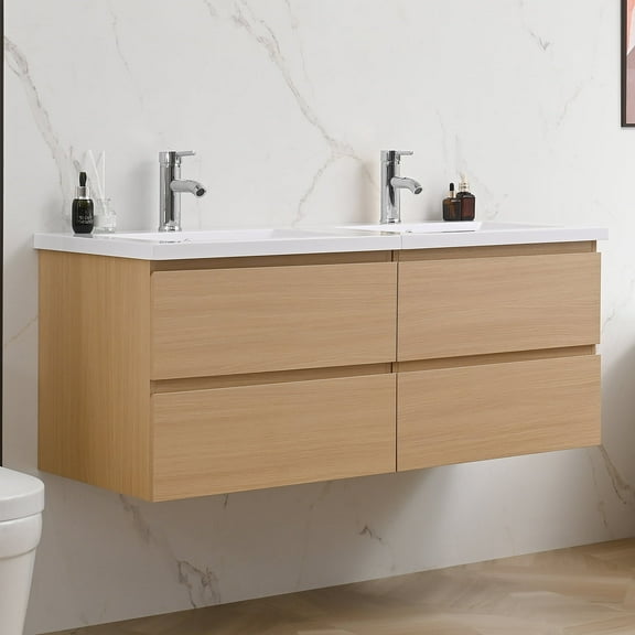 Wonline 48'' Wall Mounted Bathroom vanity with Sink Undermount Modern Double Basin Sinks Vanity Cabinet Faucet Combo