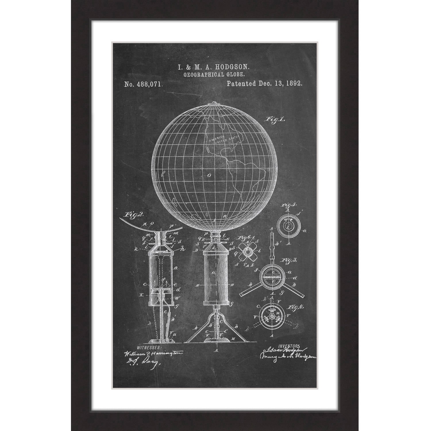"Globe 1892 Chalk" Framed Painting Print