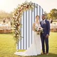 thumbnail image 2 of Navy Blue Striped Arch Backdrop Cover, Spandex Fitted Wedding Arch Cover, Navy Blue White Stripes Farmhouse Round Top Stand Covers for Birthday Ceremony Bridal Shower Party Decor 6x2.6 Ft, 2 of 9