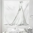 thumbnail image 1 of Bridal Tapestry, Tale Ending of a Love Story Cartoon Sketchy Bride with Flowers Image, Fabric Wall Hanging Decor for Bedroom Living Room Dorm, 5 Sizes, Black and White, by Ambesonne, 1 of 1