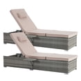 thumbnail image 5 of Seizeen Lounge Chair, Outdoor Chaise Lounge Chair Set of 2, PE Rattan Pool Chairs w/Side Table, Weather-resistant Wicker Patio Beach Recliner W/Cushions, Pillow, 6-position Adjustable Backrest, Khaki, 5 of 9