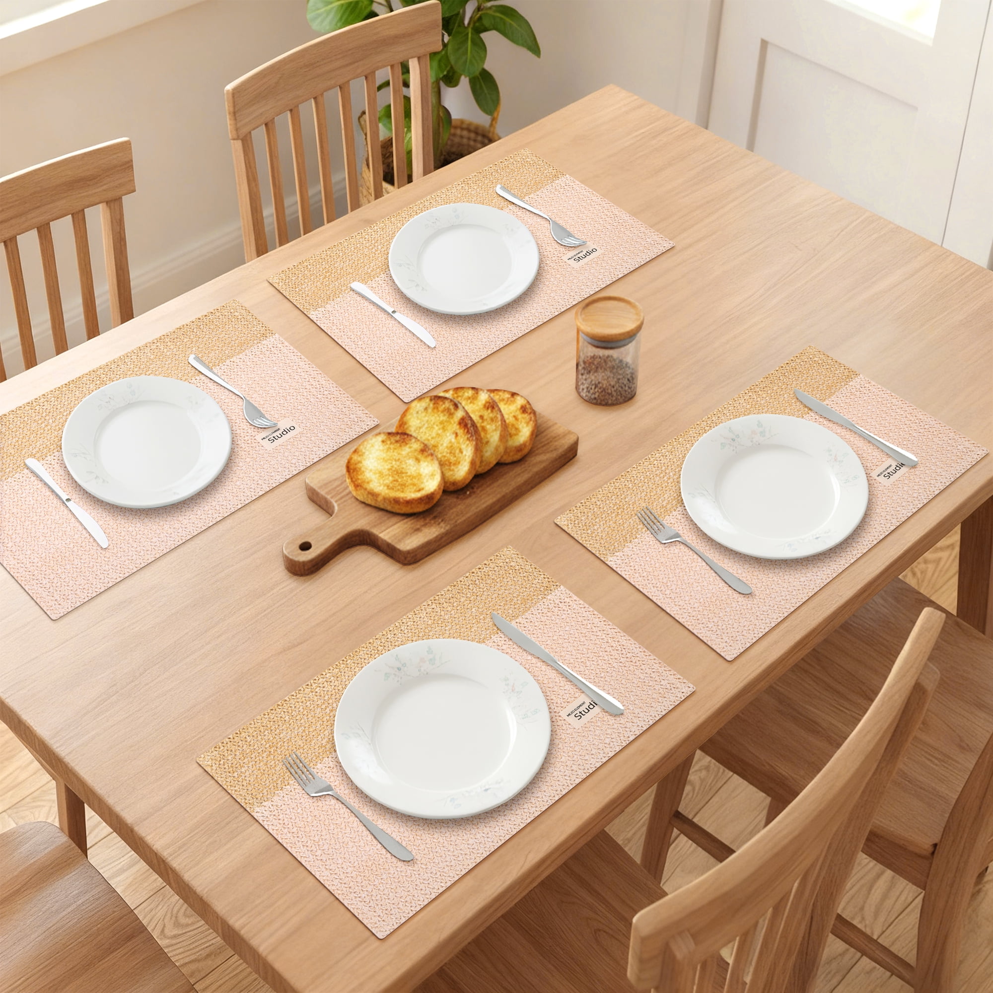 Unique Bargains Polyester Rectangular Placemats 4pcs Brown 17.7"x11.8"