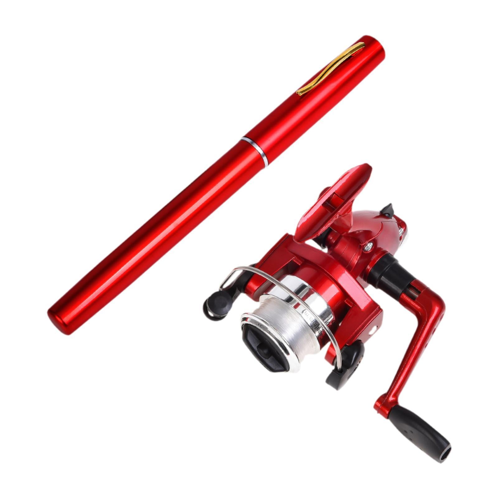 Colaxi Mini Fishing Rod Reel Combo, Mini Pen Fishing Pole Gift with Line Portable Fishing Reel for Outdoor Saltwater Freshwater Boys Red