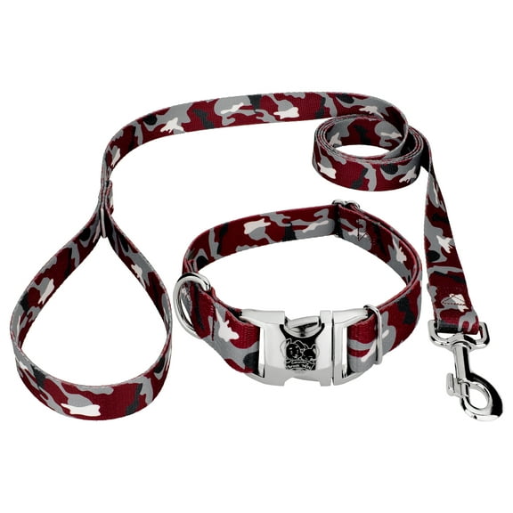 Country Brook Petz® Premium Crimson and White Camo Dog Collar and Leash, Small