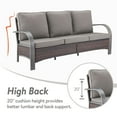 thumbnail image 4 of OPOHORO 75-Inch Wide Outdoor Wicker Patio Sofa, 3-Seat Brown Rattan Lounge Couch with Gray Cushions, Deep Seating for Porch or Backyard, 4 of 9