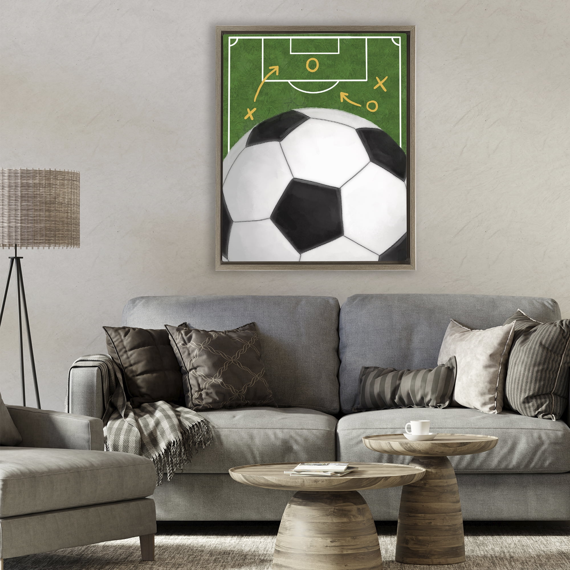 Stupell Industries Soccer Field & Ball Brown Framed Floater Canvas Wall Art, design by Jennifer Stith