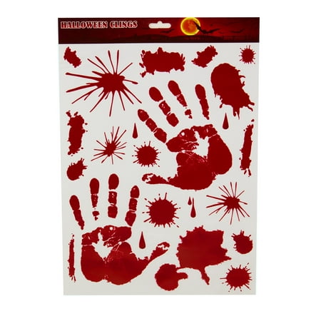 Club Pack of 264 White and Red Bloody Hand Print Halloween Window Clings