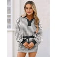 thumbnail image 6 of Womens Striped 2 Piece Outfits Casual Sweatshirt Skirt Set Long Sleeve Matching Lounge Sets Black L, 6 of 9