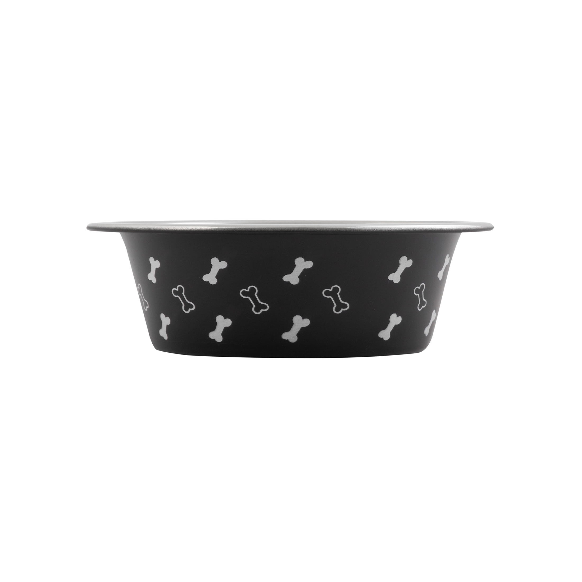 Vibrant Life Small Stainless Steel Dog Bowl, Black with Bones, 10.82 Fluid Ounces