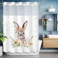 thumbnail image 2 of No Hook Shower Curtain with Snap in Liner, Spring Easter Rabbit Waterproof Fabric Bathroom Curtain Mesh Top Window, Watercolor Flowers Bunny Shower Curtains 72x84in, 2 of 9