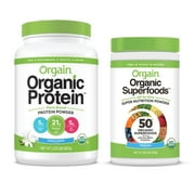 Orgain - Organic Vegan, Non-GMO Plant Based Protein Powder - Sweet Vanilla Bean (2.03 LB) + Superfoods Powder - Original (0.62 LB)