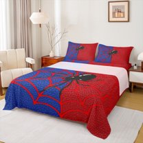 Manfei Spider Web Bed Sheets Twin, Cartoon Spider Twin Sheet Sets, Honeycomb Geometric Bedding Sets Twin Size, Microfiber Room Decor, 3pcs