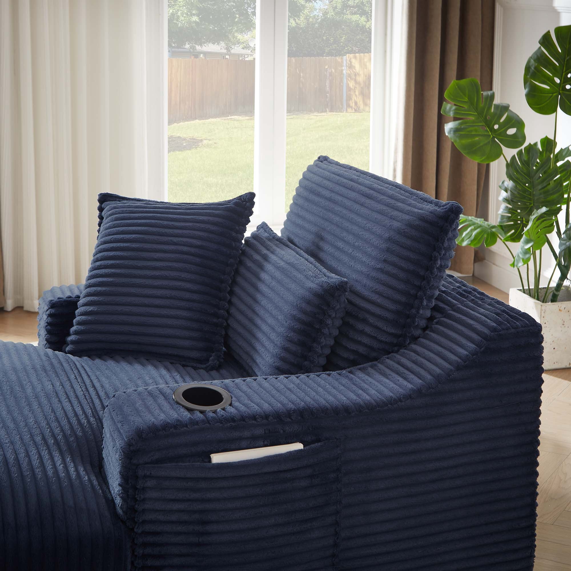Miniyam 68" x 47" Chaises Indoor with Cup Holders & Side Pockets, Blue Compression Sofa Lounge, No Installation Required