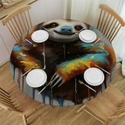 WYYP Sloth Branch Art Round Table Cloth 100% Polyester Fiber Waterproof White