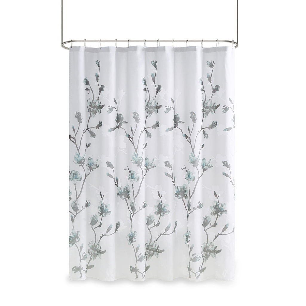 MAYEERTY Burnout Printed Shower Curtain, Aqua Floral Bathroom Shower Curtains